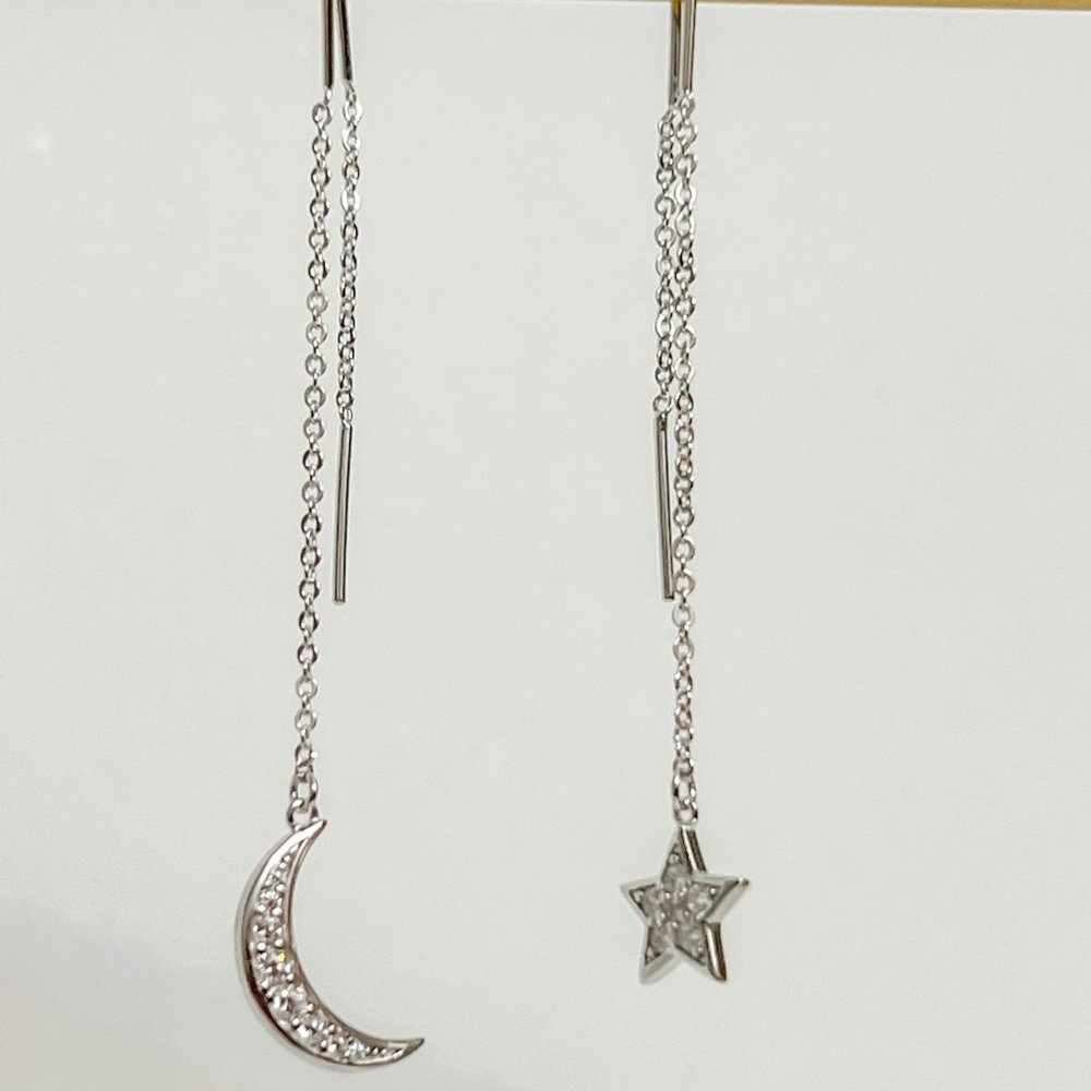 Crescent Moon & Star Drop Earrings, Night Sky Drop Earrings, Bridesmaid Jewelry - Picture 9 of 12
